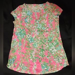 Lilly Pulitzer Size XXS EUC Etta scoop neck tee Flamingo Pink Southern Charm